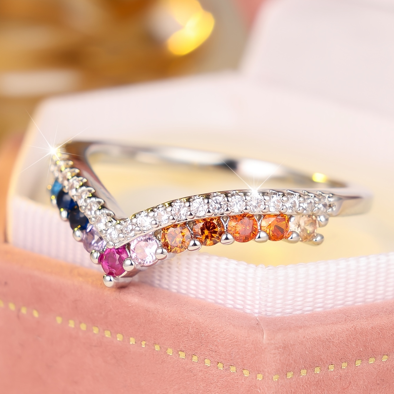 Women's Luxurious Multicolor Round Synthetic Zirconia Ring